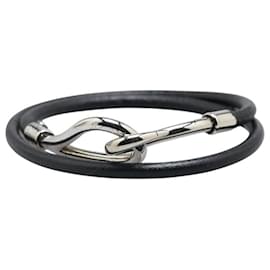 Yves Saint Laurent-Hermes Leather Metal Jumbo Bracelet-Black
