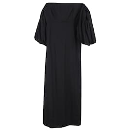 Autre Marque-Mother of Pearl Off Shoulder Midi Dress in Black Polyester-Black