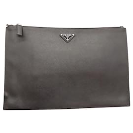 Prada-Prada Leather Clutch Bag Black-Black