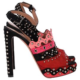 Alaïa Studded Platform High-Heeled Sandals in Multicolor Suede Multiple colors