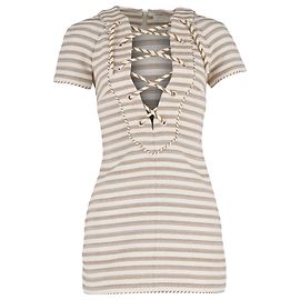 Abito mini a righe in cotone beige con lacci Zimmermann Beige