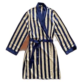 Autre Marque-Neyret vintage satin bathrobe-Blue,Cream