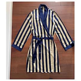 Autre Marque-Neyret vintage satin bathrobe-Blue,Cream