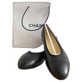 Chanel Black Leather Ballet Flats Black