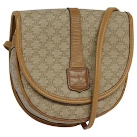 Céline-CELINE Macadam Canvas Shoulder Bag PVC Beige Gold Auth BA575-Beige,Golden