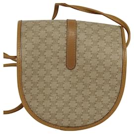 Céline-CELINE Macadam Canvas Shoulder Bag PVC Beige Gold Auth BA575-Beige,Golden