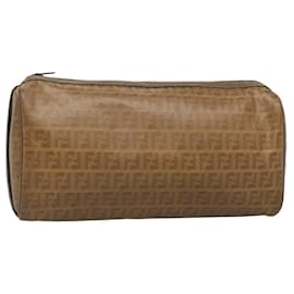 Fendi-FENDI Zucchino Canvas Clutch Bag PVC Vintage Beige Auth am8012-Beige