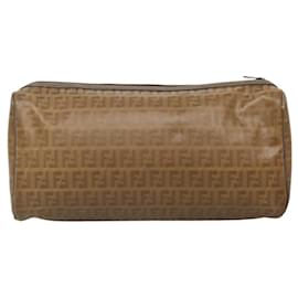 Fendi-FENDI Zucchino Canvas Clutch Bag PVC Vintage Beige Auth am8012-Beige