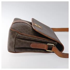 Céline-CELINE Macadam Canvas Shoulder Bag PVC Leather Brown Gold Auth BD960-Brown,Golden