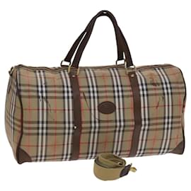 Autre Marque-Burberrys Nova Check Boston Bag Canvas 2way Beige Gold Auth MY104-Beige,Golden