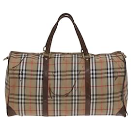 Autre Marque-Burberrys Nova Check Boston Bag Canvas 2way Beige Gold Auth MY104-Beige,Golden
