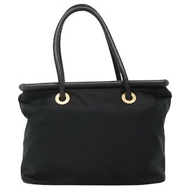 Céline Borsa a spalla CELINE in nylon nero e oro Auth EC662 Nero D'oro
