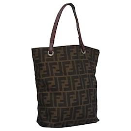 Fendi-FENDI Zucca Canvas Hand Bag Brown Black Silver Auth EC490-Brown,Black,Silvery