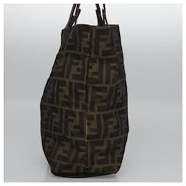 Fendi-FENDI Zucca Canvas Hand Bag Brown Black Silver Auth EC490-Brown,Black,Silvery