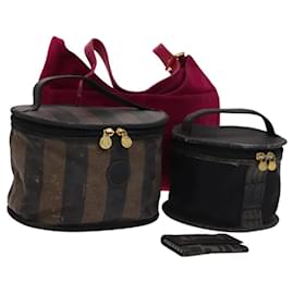 Fendi-FENDI Pecan Canvas Zucca Canvas Bag Suede 4Set Pink Brown black Auth bs23233-Brown,Black,Pink
