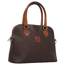 Céline-CELINE Macadam Canvas Hand Bag PVC Leather Brown Gold Auth BA573-Brown,Golden