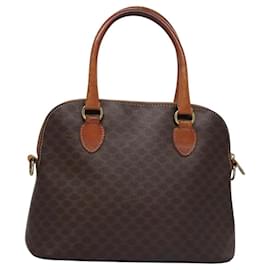 Céline-CELINE Macadam Canvas Hand Bag PVC Leather Brown Gold Auth BA573-Brown,Golden
