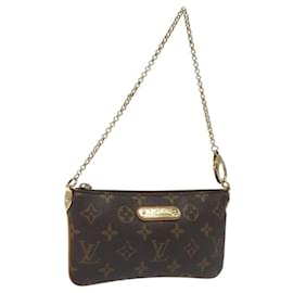 Louis Vuitton-LOUIS VUITTON Monogram Chain Pochette Mila MM Accessory Pouch M60094 Auth KD200-Monogram