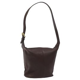 Bolsa de Ombro Coach de Couro Marrom Dourado Auth am8019 Marrom Dourado