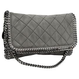 Autre Marque-Stella MacCartney Quilted Chain Falabella Shoulder Bag Canvas Gray Auth am8023-Brown