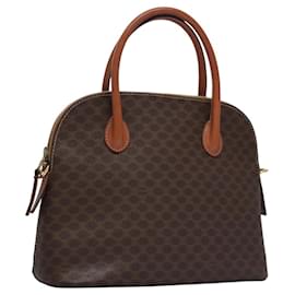 Céline-CELINE Macadam Canvas Hand Bag PVC Leather Brown Gold Auth BA574-Brown,Golden