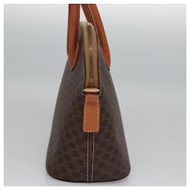 Céline-CELINE Macadam Canvas Hand Bag PVC Leather Brown Gold Auth BA574-Brown,Golden