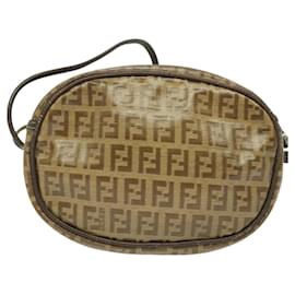 Fendi-FENDI Zucchino Canvas Shoulder Bag PVC Brown Silver Auth th5785-Brown,Silvery