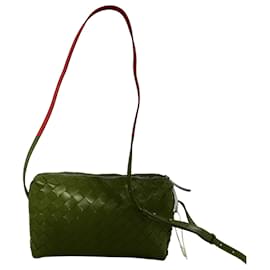 Bottega Veneta- Bottega Veneta Small Intrecciato Zipped Crossbody Bag in Red Leather-Red