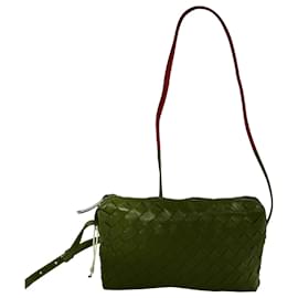 Bottega Veneta- Bottega Veneta Small Intrecciato Zipped Crossbody Bag in Red Leather-Red