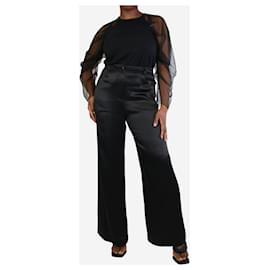 Diane Von Furstenberg-Black satin trousers - size UK 14-Black