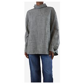 Bottega Veneta Graue oversized Bluse mit hohem Kragen - Größe UK 6 Grau