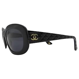 Chanel-Chanel Black Quilted Gold CC Logo 5009 Sunglasses-Black,Golden