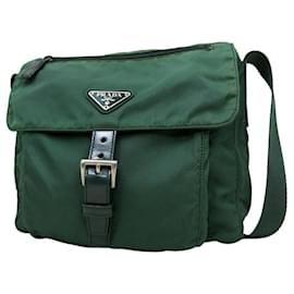 Prada-Prada Dark Green Tessuto Nylon Logo Crossbody Shoulder Messenger Buckle Bag-Dark green