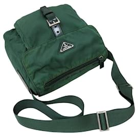 Prada-Prada Dark Green Tessuto Nylon Logo Crossbody Shoulder Messenger Buckle Bag-Dark green