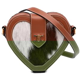 Céline-Celine Brown Pony Hair Triomphe Heart Tambour Crossbody-Brown