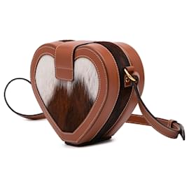 Céline-Celine Brown Pony Hair Triomphe Heart Tambour Crossbody-Brown