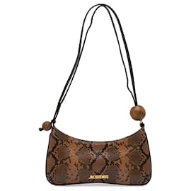Jacquemus-Jacquemus Brown Python Embossed Le Bisou Perle Shoulder Bag-Brown