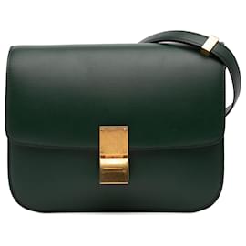 Céline-Celine Green Medium Calfskin Classic Box-Green,Dark green
