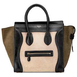 Céline-Celine Brown Mini Tricolor Suede and Calfskin Luggage Tote-Brown,Other