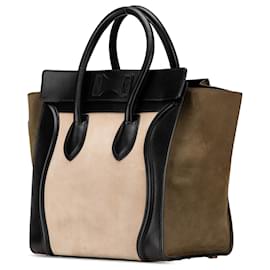 Céline-Celine Brown Mini Tricolor Suede and Calfskin Luggage Tote-Brown,Other