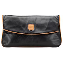 Céline-Celine Black Foldover Leather Clutch-Black