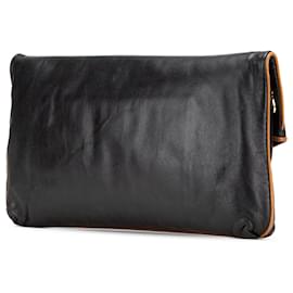Céline-Celine Black Foldover Leather Clutch-Black