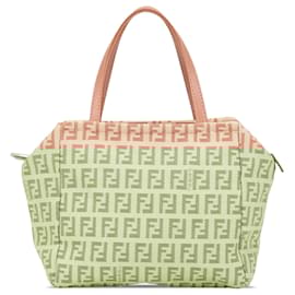Fendi-Fendi Brown Mini Zucchino Canvas Handbag-Brown,Beige