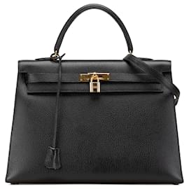 Hermès-Hermès Black Ardennes Kelly Sellier 35-Black