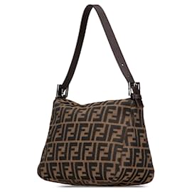 Fendi-Fendi Brown Zucca Canvas Double Flap Shoulder Bag-Brown
