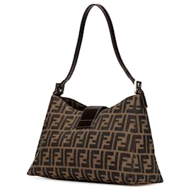 Fendi-Sac à épaule en toile Zucca marron Fendi-Marron