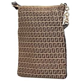 Fendi-Sac à bandoulière en toile Zucchino marron Fendi-Marron,Marron clair