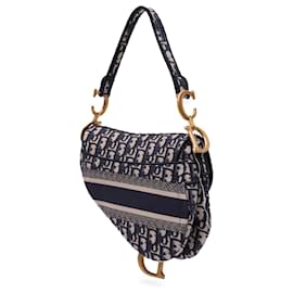 Dior-Dior Blue Oblique Embroidered Canvas Saddle Bag-Blue