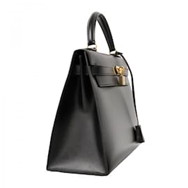 Hermès-Sac à main Hermes Kelly 32 en cuir de veau noir-Noir