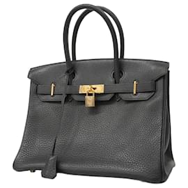 Hermès-Hermes Birkin 30 Handbag in Black Togo Leather-Black